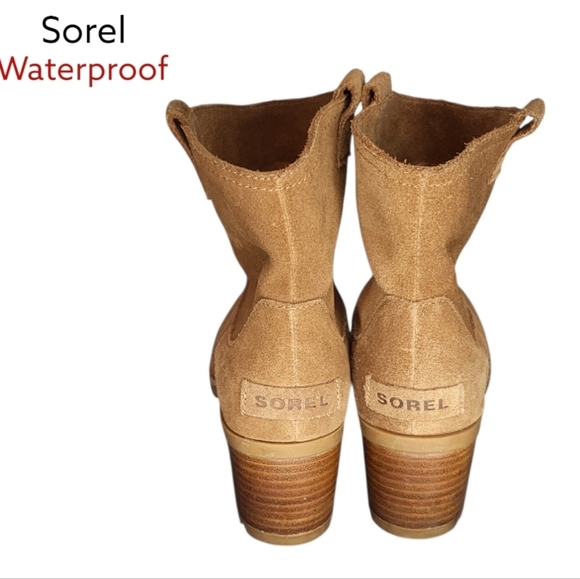 Sorel Waterproof Cate Pull On Tan Suede Leather Ankle Boot Shoe Western Women 7 - Picture 2 of 11